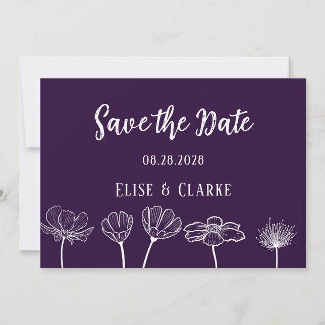 Plum and White Wildflowers Save the Date Cards (Front)