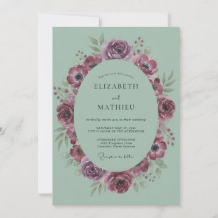 Plum Anemone Wreath Wedding Invitation