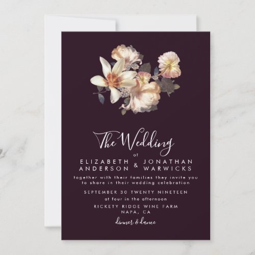 Plum Antique Vintage Romantic Wedding Invitation