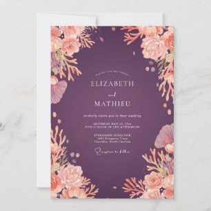 Plum Apricot Wildflower Wedding Invitation