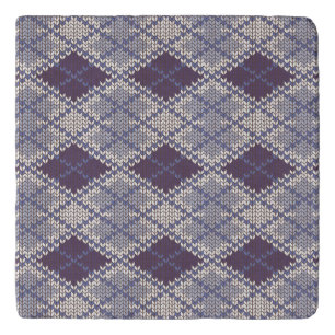 PLUM ARGYLE KNIT Marble Stone Trivet