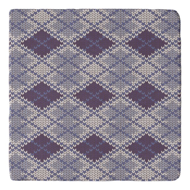PLUM ARGYLE KNIT Marble Stone Trivet (Front)
