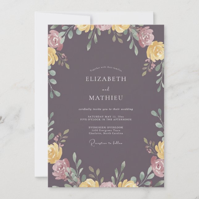 Plum Artistic Botanical Embrace Wedding Invitation (Front)