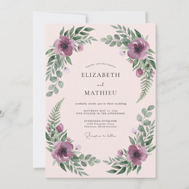 Plum Artistic Botanical Wedding Invitation (Front)