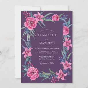 Plum Artistic Floral Embrace Wedding Invitation