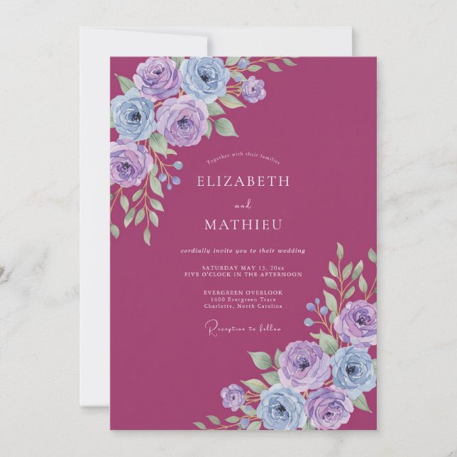 Plum Artistic Floral Wedding Invitation (Front)
