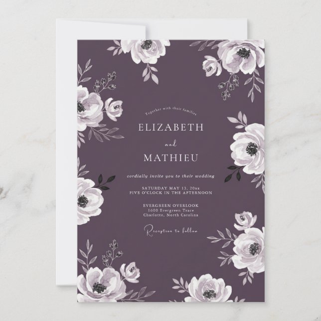 Plum Atmospheric Evening Wedding Invitation (Front)