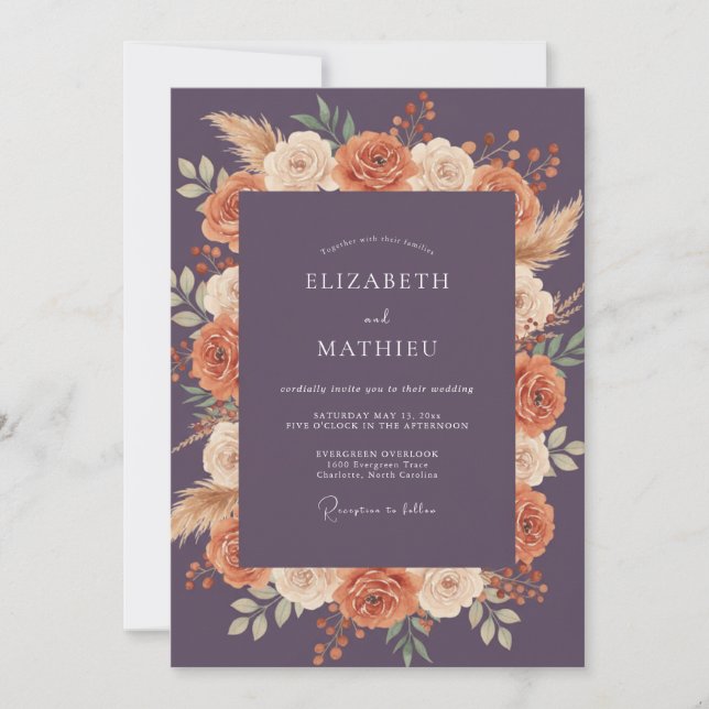 Plum Autumnal Bloom Wedding Invitation (Front)