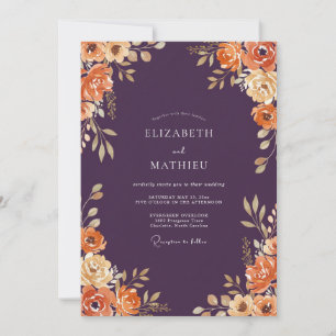 Plum Autumnal Flourish Wedding Invitation
