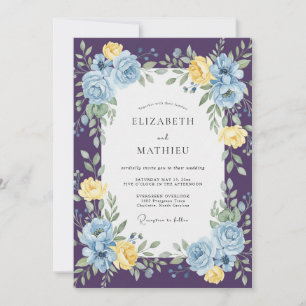 Plum Azure Rose Wedding Invitation