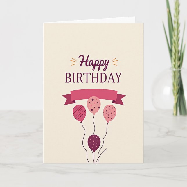 Plum Balloons Birthday Card (Front)