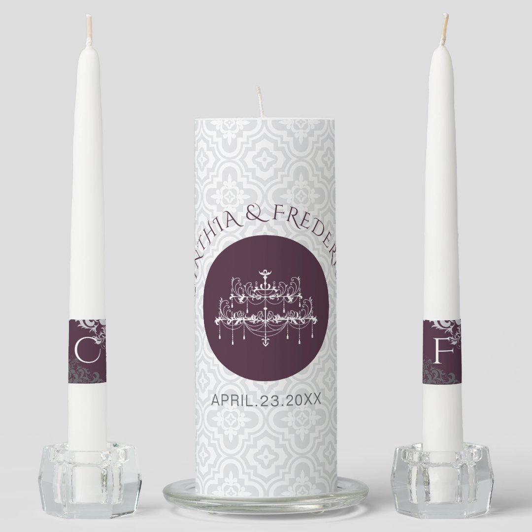 Plum Baroque Chandelier Wedding Unity Candle Set Zazzle