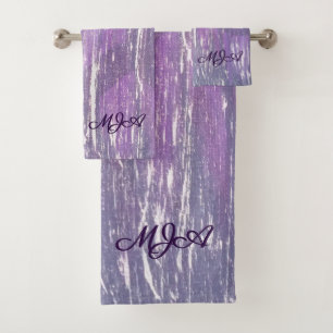Plum Bath   Purple Silver Splatter Brushstroke Bath Towel Set