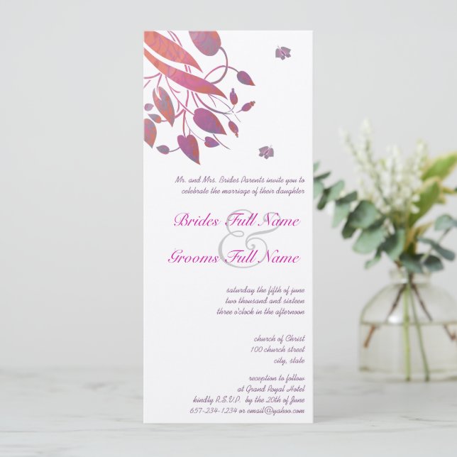 Plum Berry Coral Grey Butterfly Wedding Invites (Standing Front)