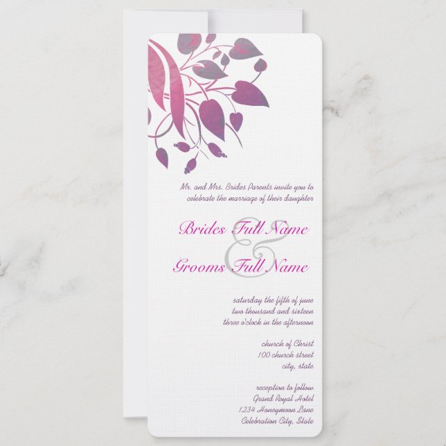 Plum Berry Gray Leaf Swirl Wedding Invites (Front)