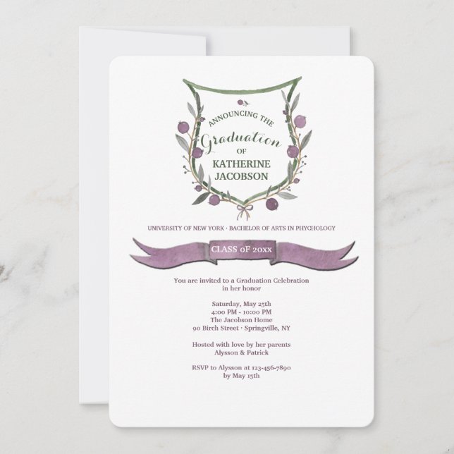 Plum Berry Shield Graduation Invitation (Front)