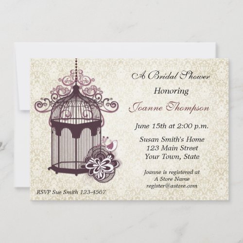 Plum Birdcage, Damask Invitation
