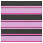 [ Thumbnail: Plum, Black, and Deep Pink Striped Pattern Fabric ]