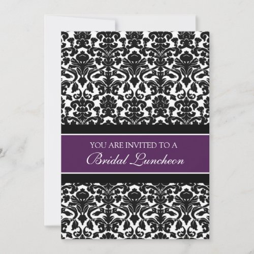 Plum Black Damask Bridal Lunch Invitation Cards