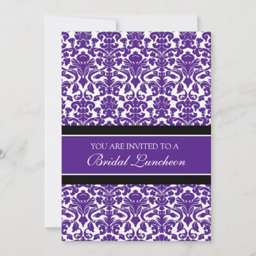Plum Black Damask Bridal Lunch Invitation Cards