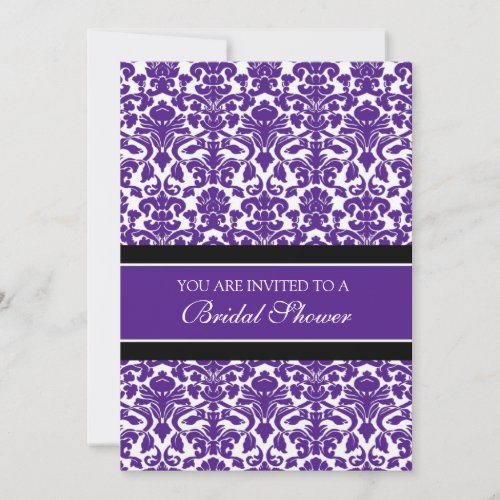 Plum Black Damask Bridal Shower Invitation Cards
