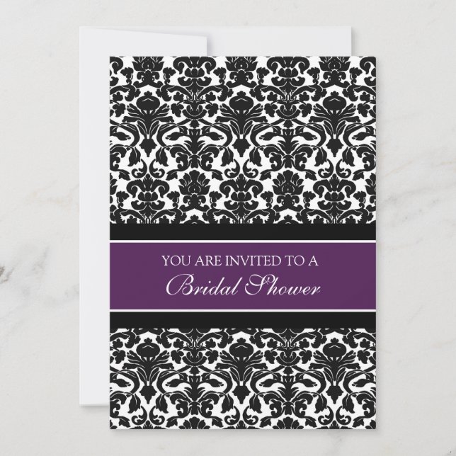 Plum Black Damask Bridal Shower Invitation Cards (Front)