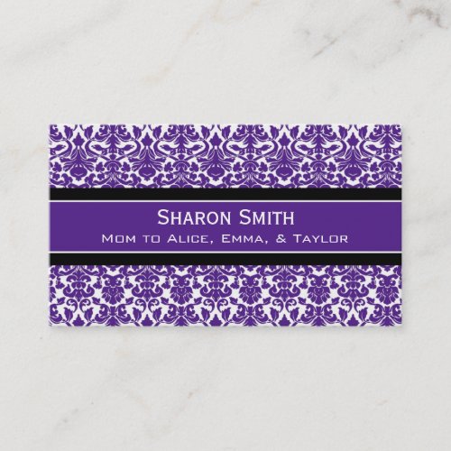 Plum Black Damask Retro Mom Calling Cards Business Card Templates