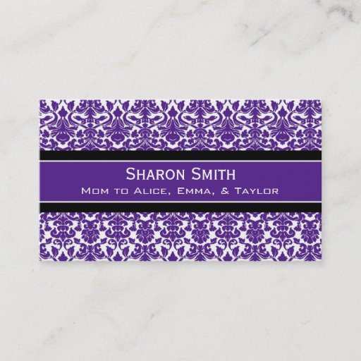 Customizable Plum Black Damask Retro Mom Calling Cards Business Card Templates