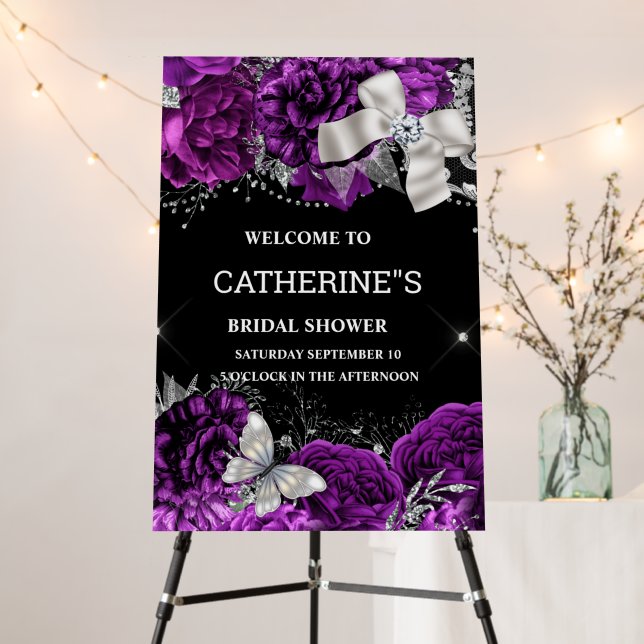 Plum black glitter bow diamond butterfly chic  foam board (In Situ (Stand))