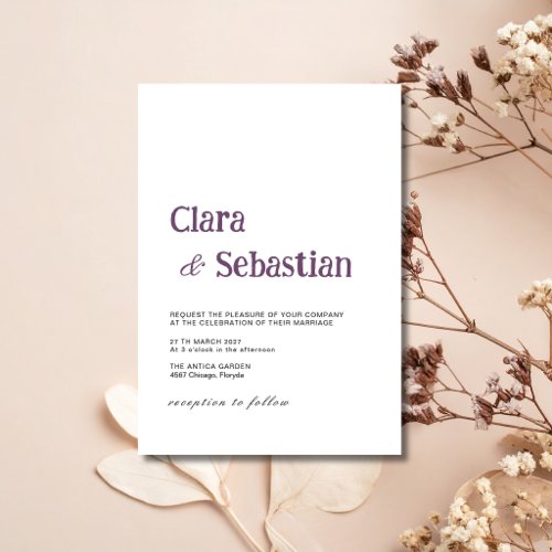Plum & Black Minimalist Clean Modern Wedding Invitation