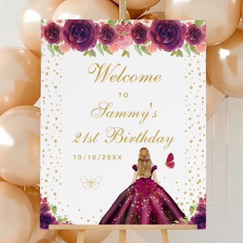 Plum Blonde Hair Girl Birthday Party Welcome Foam Board