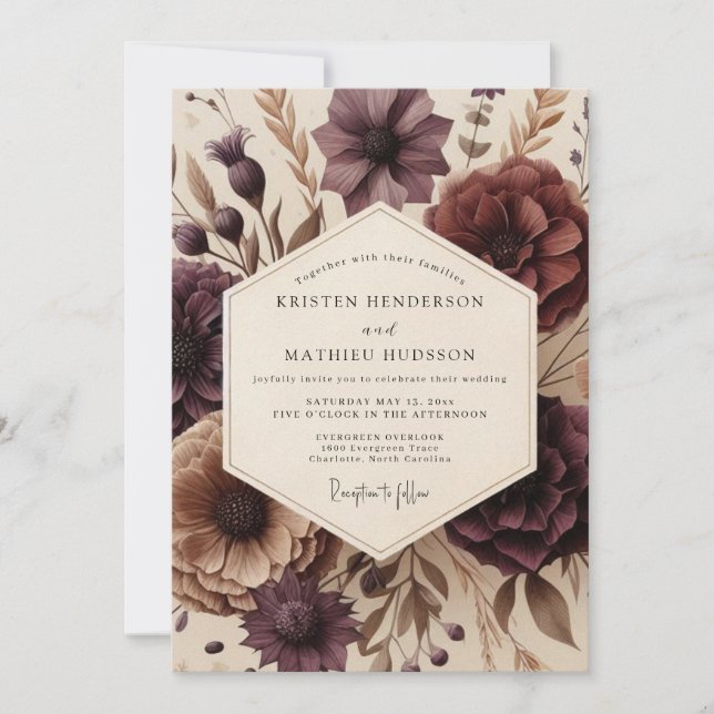 Plum Bloom Autumn Romance Wedding Invitation (Front)