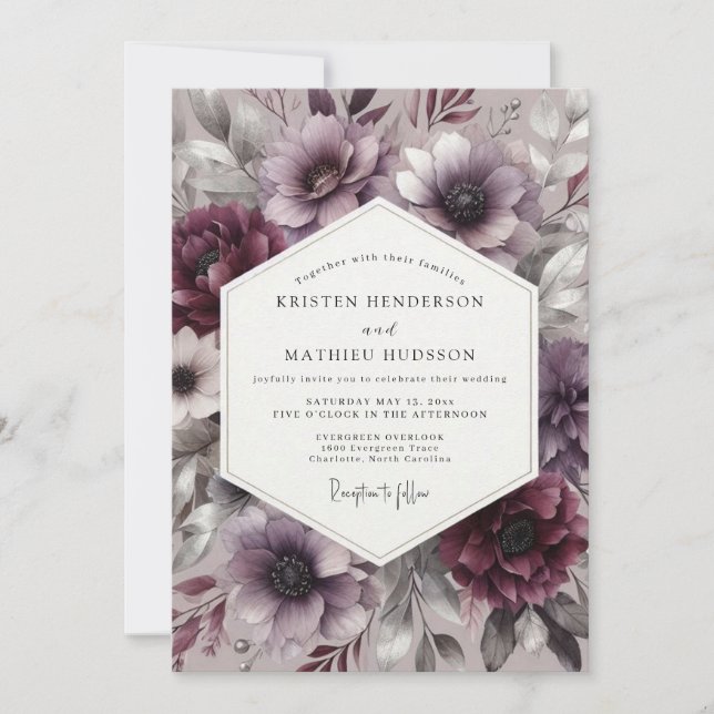 Plum Bloom Moody Romance Wedding Invitation (Front)