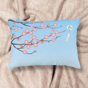 Plum Blossom and Glass Wind Chime on Light Blue Accent Pillow