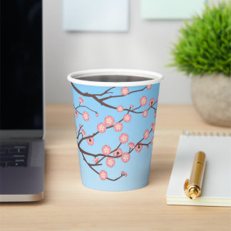 Plum Blossom and Glass Wind Chime on Light Blue Paper Cups
