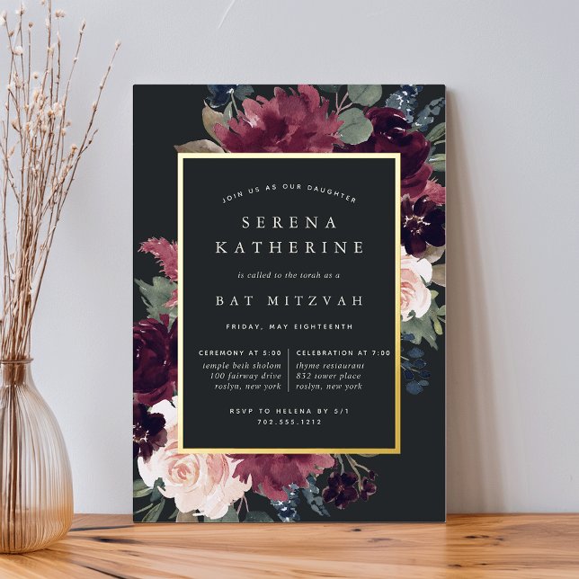 Plum Blossom Bat Mitzvah Foil Invitation (Creator Uploaded)