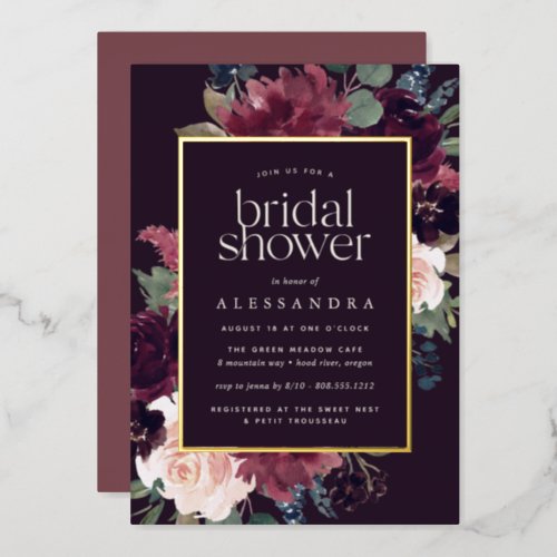 Plum Blossom Bridal Shower Foil Invitation