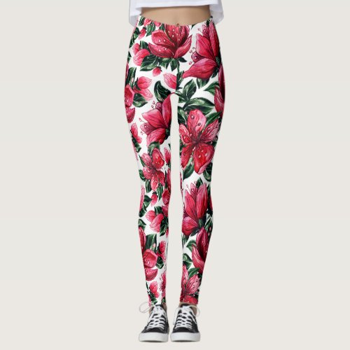 Plum Blossom Chinese Watercolor Flowers Leggings