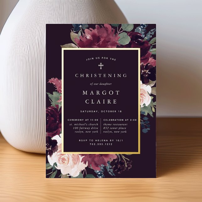 Plum Blossom Christening or Baptism Foil Invitation (Creator Uploaded)