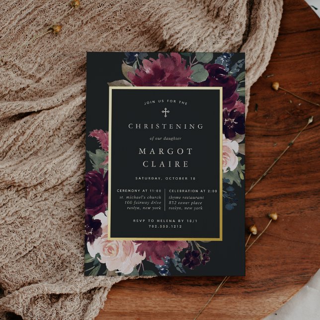 Plum Blossom Christening or Baptism Foil Invitation (Creator Uploaded)