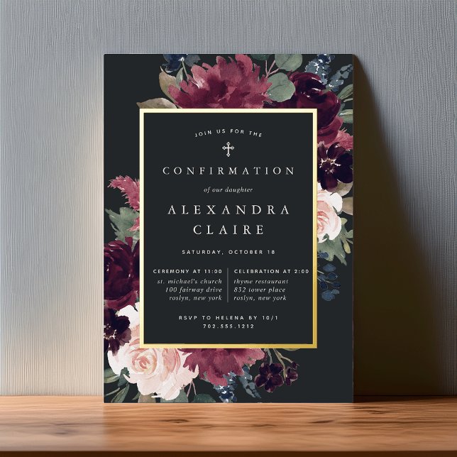 Plum Blossom Confirmation Foil Invitation (Creator Uploaded)