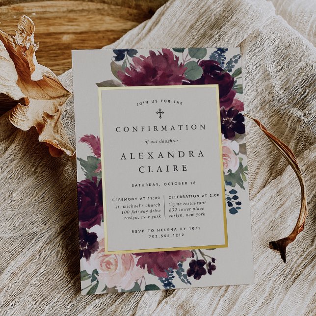 Plum Blossom Confirmation Foil Invitation (Creator Uploaded)