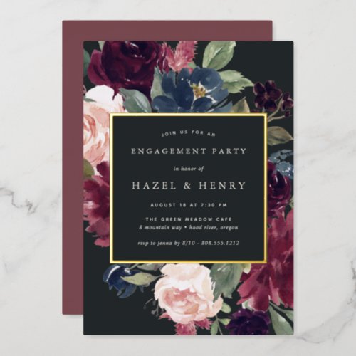 Plum Blossom Engagement Party Foil Invitation