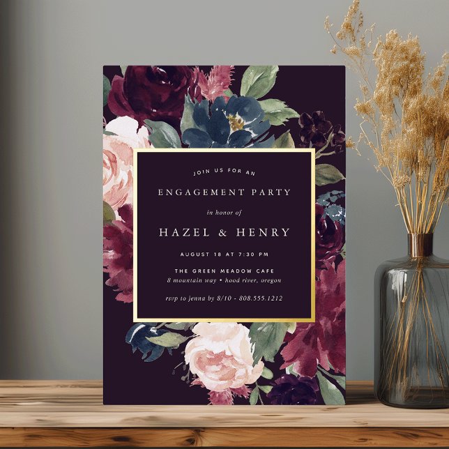 Plum Blossom Engagement Party Foil Invitation (Creator Uploaded)