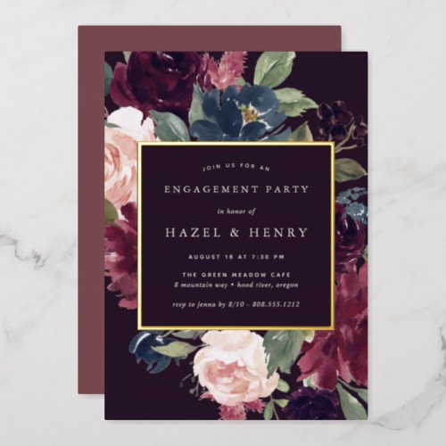 Plum Blossom Engagement Party Foil Invitation