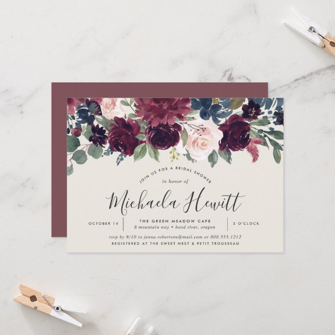 Plum Blossom Fall Winter Floral Bridal Shower Invitation