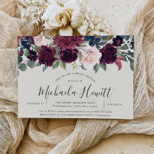 Plum Blossom Fall Winter Floral Bridal Shower Invitation