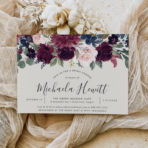 Plum Blossom Fall Winter Floral Bridal Shower Invitation