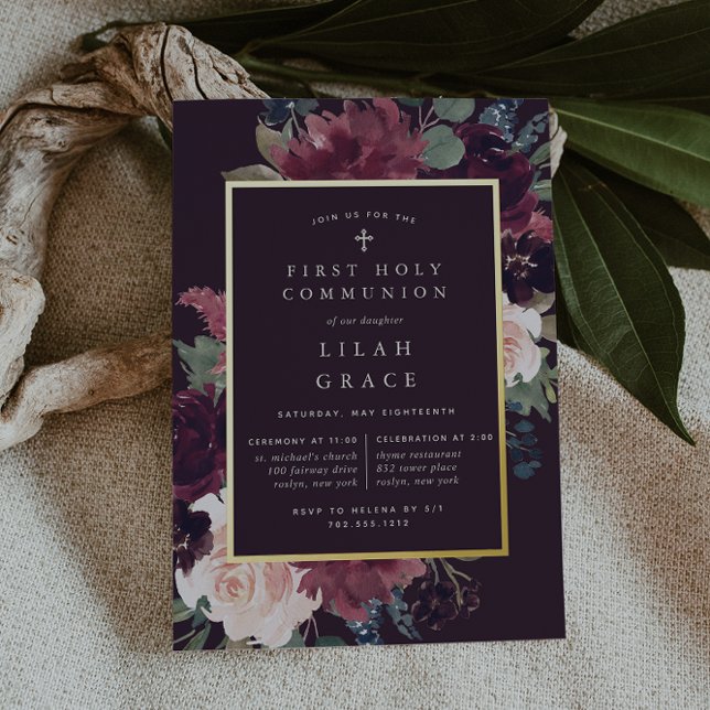 Plum Blossom First Holy Communion Foil Invitation (Creator Uploaded)