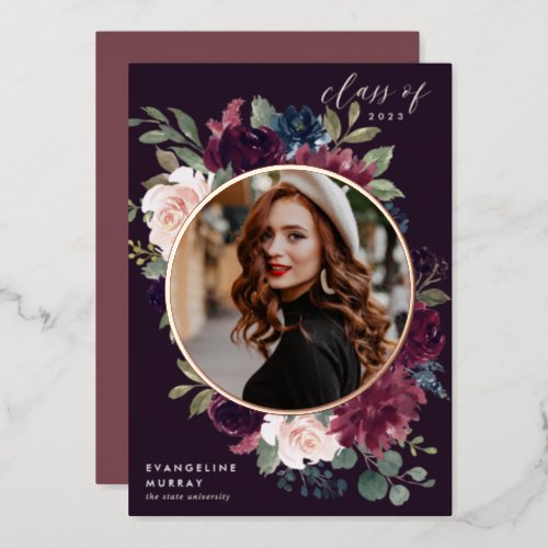 Plum Blossom Foil Photo Graduation Announcement